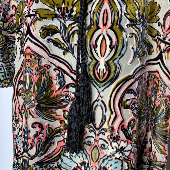 Lavender Brown Anthropologie Womens 3/4 Sleeve Velvet Floral Pink Blue Green XS - Picture 3 of 7